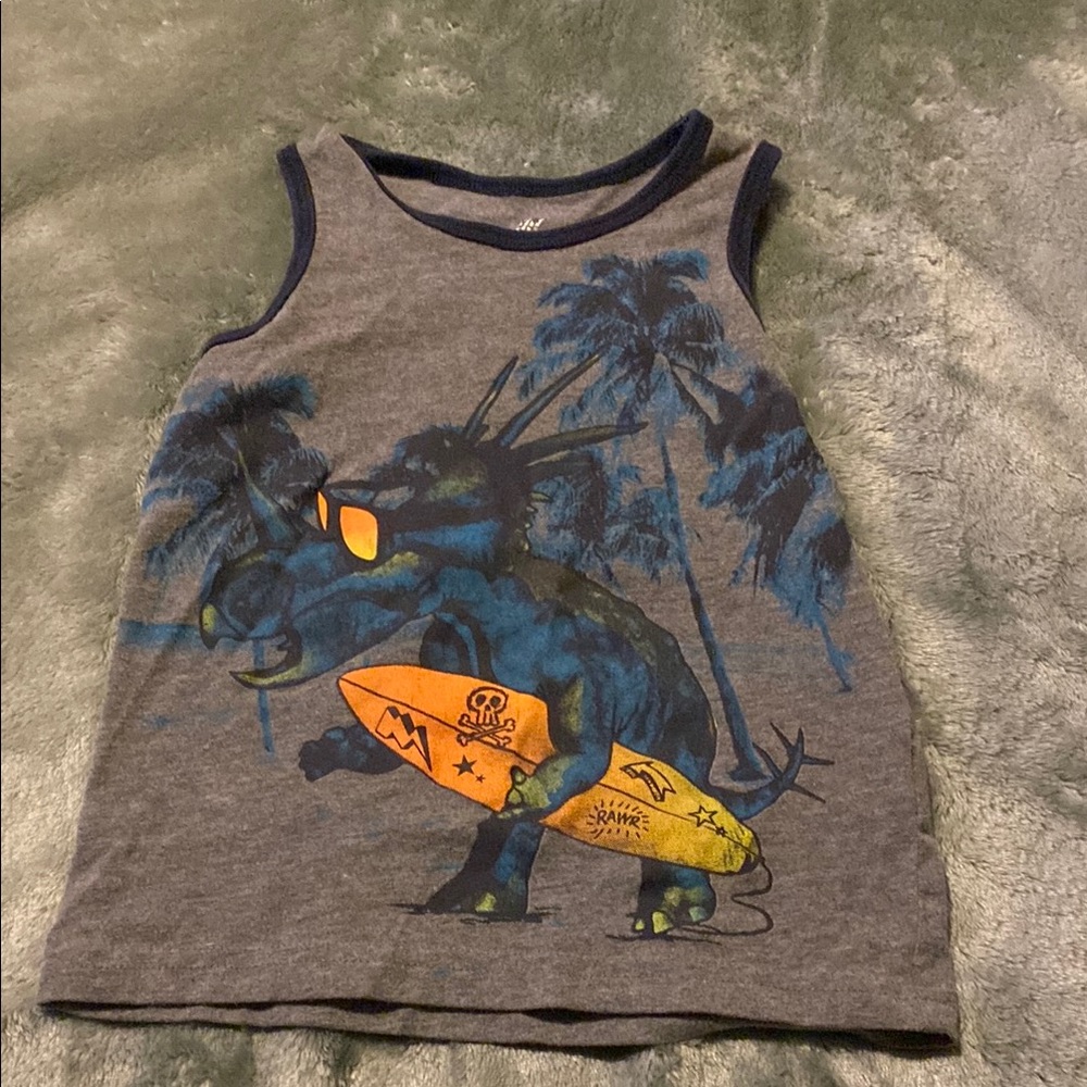 Gray Dinosaur Graphic Tank Top for Kids
